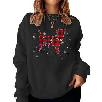 Jack Russell Terrier Dog Christmas Lights Red Plaid Women Sweatshirt | Mazezy