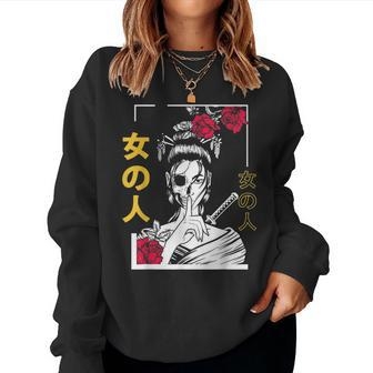 Japanese Samurai Floral Warrior Geisha Woman Tokyo Anime Women Crewneck Graphic Sweatshirt - Monsterry