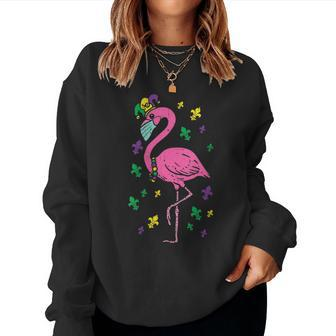 Jester Flamingo Face Mask Mardi Gras Quarantine Animal Women Sweatshirt | Mazezy