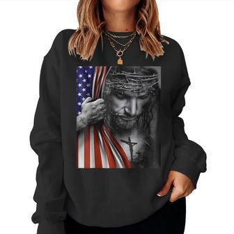 Jesus 4Th Of July American Flag Christian Faith Christ Lover Women Sweatshirt | Mazezy UK