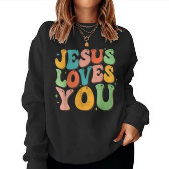 Jesus Loves You Retro Groovy Style Graphic Design Women Women Sweatshirt - Seseable