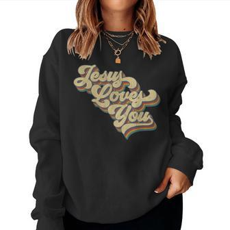 Jesus Loves You Retro Vintage Groovy Style Men Women Crewneck Graphic Sweatshirt - Seseable