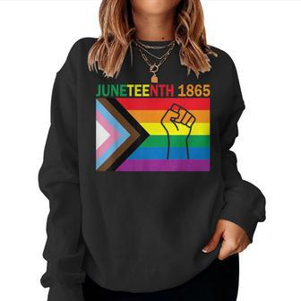 Junenth 1865 Fist Rainbow Flag Gay Pride Month Lgbtq Ally Women Sweatshirt | Mazezy