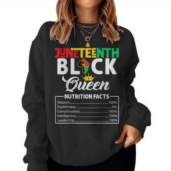 Junenth Black Queen Nutritional Facts Freedom Day Women Crewneck Graphic Sweatshirt - Seseable