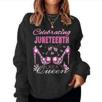 Junenth Black Women Queen Celebrate Independence Women Crewneck Graphic Sweatshirt - Seseable