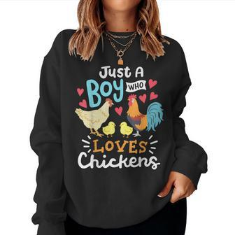 Just A Boy Who Loves Chickens Farm Chicken Women Crewneck Graphic Sweatshirt - Seseable