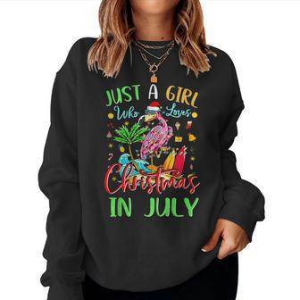 Just A Girl Who Loves Christmas In July Flamingo Women Crewneck Graphic Sweatshirt - Monsterry