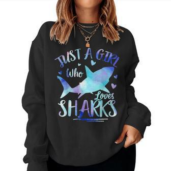 Just A Girl Who Loves Sharks Funny Shark Lover Ocean Women Crewneck Graphic Sweatshirt - Seseable