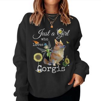 Just Girl Who Loves Corgis Fairy Sunflower Floral Dog Lovers Women Sweatshirt | Mazezy