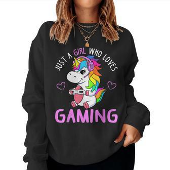 Just A Girl Who Loves Gaming Cute Gamer Unicorn Women Women Sweatshirt - Seseable