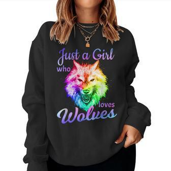 Just A Girl Who Loves Wolves Moon Wolf Girls Women Sweatshirt - Thegiftio UK