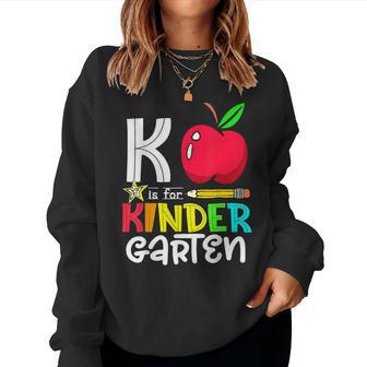 K Is Kindergarten Apple Back To School 2023 Teacher Women Sweatshirt | Mazezy AU