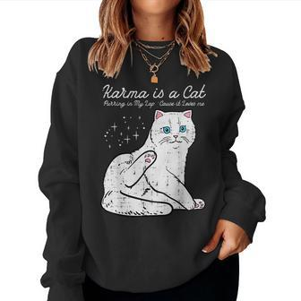 Karma Is A Cat Cute White Kitten Kitty Women Girls Kids N Women Crewneck Graphic Sweatshirt - Thegiftio UK
