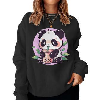 Kawaii Cute Anime Panda Drinking Bubble Boba Tea Girls Ns Women Sweatshirt - Seseable