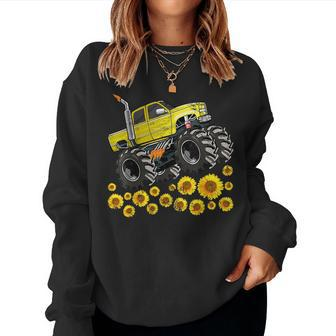 Kids Boys Happy Mothers Day Toddler Sunflower Monster Truck Women Crewneck Graphic Sweatshirt - Seseable