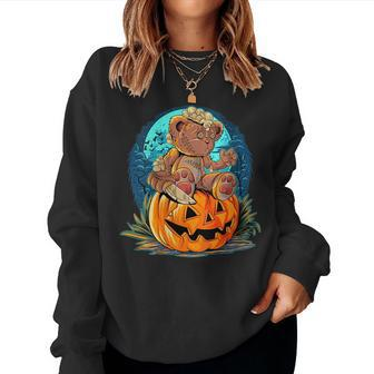 Killer Teddy Bear Lazy Halloween Pumpkin Scary Monster Women Sweatshirt | Mazezy