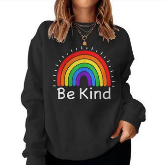 Be Kind Pride Lgbtq Gay Lgbt Ally Rainbow Flag Retro Galaxy Women Sweatshirt | Mazezy
