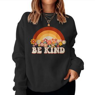 Be Kind Rainbow Choose Kindness Anti Bullying Groovy Organe Women Sweatshirt - Seseable