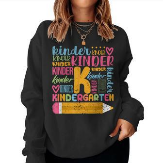 Kindergarten Typography Team Kinder Teacher Back To School Women Sweatshirt | Mazezy AU