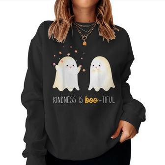 Kindness Is Boo Tiful Teacher Cute Ghost Halloween Women Sweatshirt - Thegiftio UK
