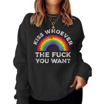 Kiss Whoever The F You Want Gay Lgbt Pride Rainbow Women Crewneck Graphic Sweatshirt - Seseable