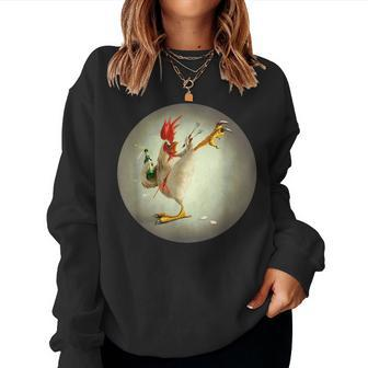 Kung Fu Rooster Fighting Chicken Funny Drinking Chicken Women Crewneck Graphic Sweatshirt - Monsterry DE