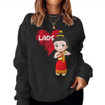 Laos Lao Laotian Proud Flag Traditional Dress Lao Sinh Girl Women Sweatshirt | Mazezy