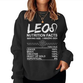 Leo Nutrition Facts July August Birthday Zodiac Sign Mom Dad Women Sweatshirt | Mazezy