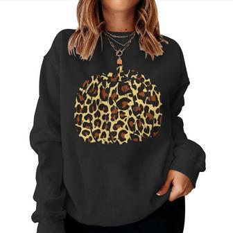 Leopard Cheetah Pumpkin Halloween Fall Thanksgiving Women Fall Thanksgiving Women Sweatshirt | Mazezy