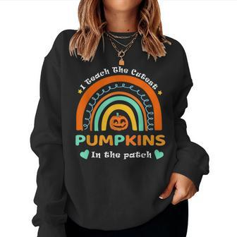 Leopard Rainbow Cute Pumpkins Halloween Fall Teacher Prek Halloween Women Sweatshirt | Mazezy CA
