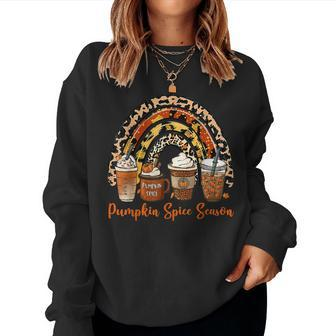 Leopard Rainbow Pumpkin Spice Season Fall Coffee Latte For Coffee Lovers Women Sweatshirt | Mazezy