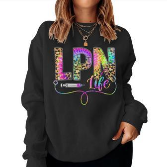 Leopard Tie Dye Lpn Life Nurse Squad Nurse Women Women Crewneck Graphic Sweatshirt - Seseable