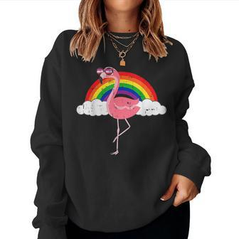 Lesbian Flamingo Gay Rainbow Pride Flag Lgbtq Cool Lgbt Women Sweatshirt | Mazezy CA
