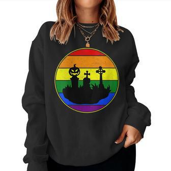 Lesbian Stuff Lgbtq Gay Goth Pride Flag Graveyard Tombstones Women Sweatshirt | Mazezy