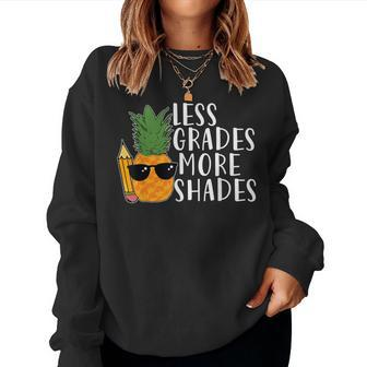 Less Grade More Shades Funny Summer Vacation Teacher Women Crewneck Graphic Sweatshirt - Thegiftio UK