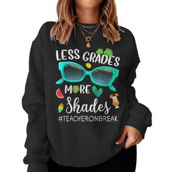Less Grade More Shades Sunglasses Summer Teachers Funny Women Crewneck Graphic Sweatshirt - Thegiftio UK
