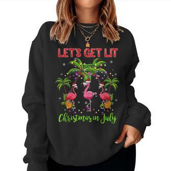 Lets Get Lit Party Decorations Christmas In July Flamingos Women Crewneck Graphic Sweatshirt - Monsterry