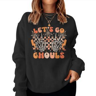 Let's Go Ghouls Halloween Skeleton Costume Retro Groovy Women Sweatshirt - Thegiftio UK
