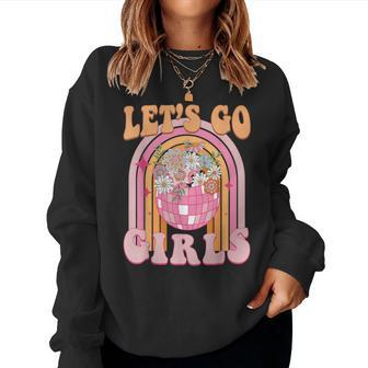 Let's Go Girls Retro Rainbow Cowgirl Disco Bachelorette Women Sweatshirt | Mazezy