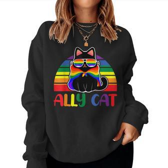 Lgbt Ally Cat Be Kind Gay Rainbow Funny Lgbtq Flag Gay Pride  Women Crewneck Graphic Sweatshirt