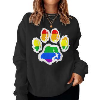 Lgbt Ally Furry Pride Rainbow Fursuit Dog Paw Print Sweatshirt | Mazezy