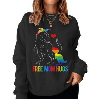 Lgbt Free Mom Hugs Dinosaur Rex Mamasaurus Ally Rainbow Flag Women Sweatshirt | Mazezy DE