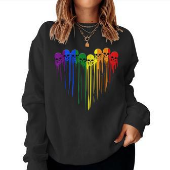 Lgbt Gay Pride Skull Rainbow Heart Lgbt Support Women Sweatshirt | Mazezy