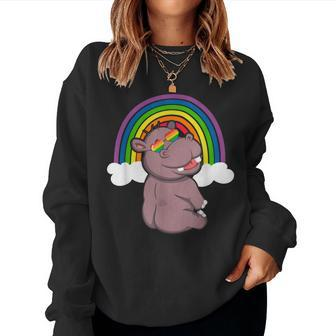 Lgbt Hippopotamus Gay Pride Rainbow Lgbtq Cute Hippo Women Sweatshirt | Mazezy