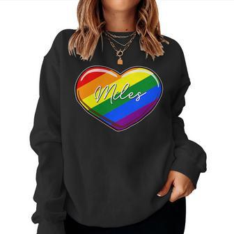 Lgbt Pride Heart - First Name Miles Rainbow Hearts Love Women Sweatshirt | Mazezy