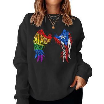 Lgbt Pride Proud Puerto Rico Rainbow Flag Angel Wings Women Sweatshirt | Mazezy