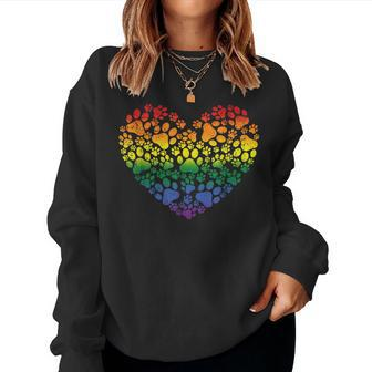 Lgbt-Q Dog Paw Print Gay Pride Rainbow Heart Men Women Women Crewneck Graphic Sweatshirt - Seseable