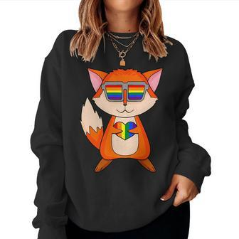 Lgbt Supporter Fox Rainbow Gay Pride Lgbt Heart Animal Women Sweatshirt | Mazezy