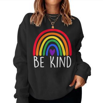 Lgbtq Be Kind Gay Pride Lgbt Ally Rainbow Flag Retro Vintage Women Crewneck Graphic Sweatshirt - Seseable