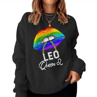 Lgbtq Leo Queen Lips Zodiac Rainbow Gay Pride Flag Lesbain Women Sweatshirt | Mazezy